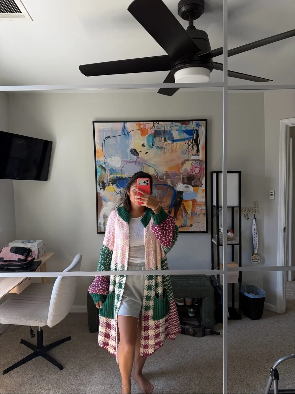 Cozy multicolor patchwork long cardigan